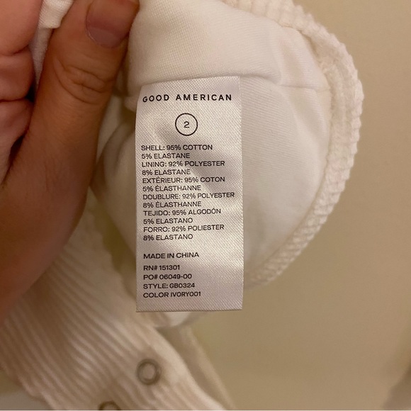 $95 NWOT Good American Front Zip Long Sleeve White Ribbed Long Sleeve Bodysuit M - Picture 3 of 6